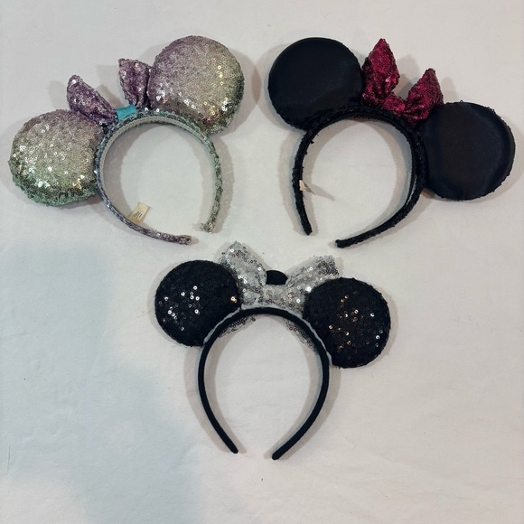 Disney Minnie Mouse Headband Ears With Bow Multicolor & Black Sequin Hat Mickey - Picture 2 of 6